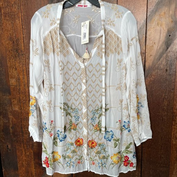 Johnny Was Tops - JOHNNY WAS Luca Blouse White Floral Embroidered (NWT)